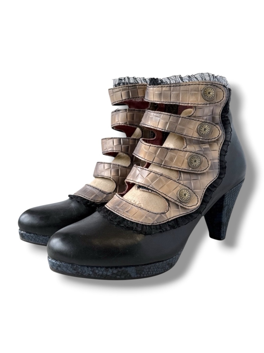 Italmoda Victorian Booties Wearable Art Steampunk Multi‑Strap Heeled Size EU 38